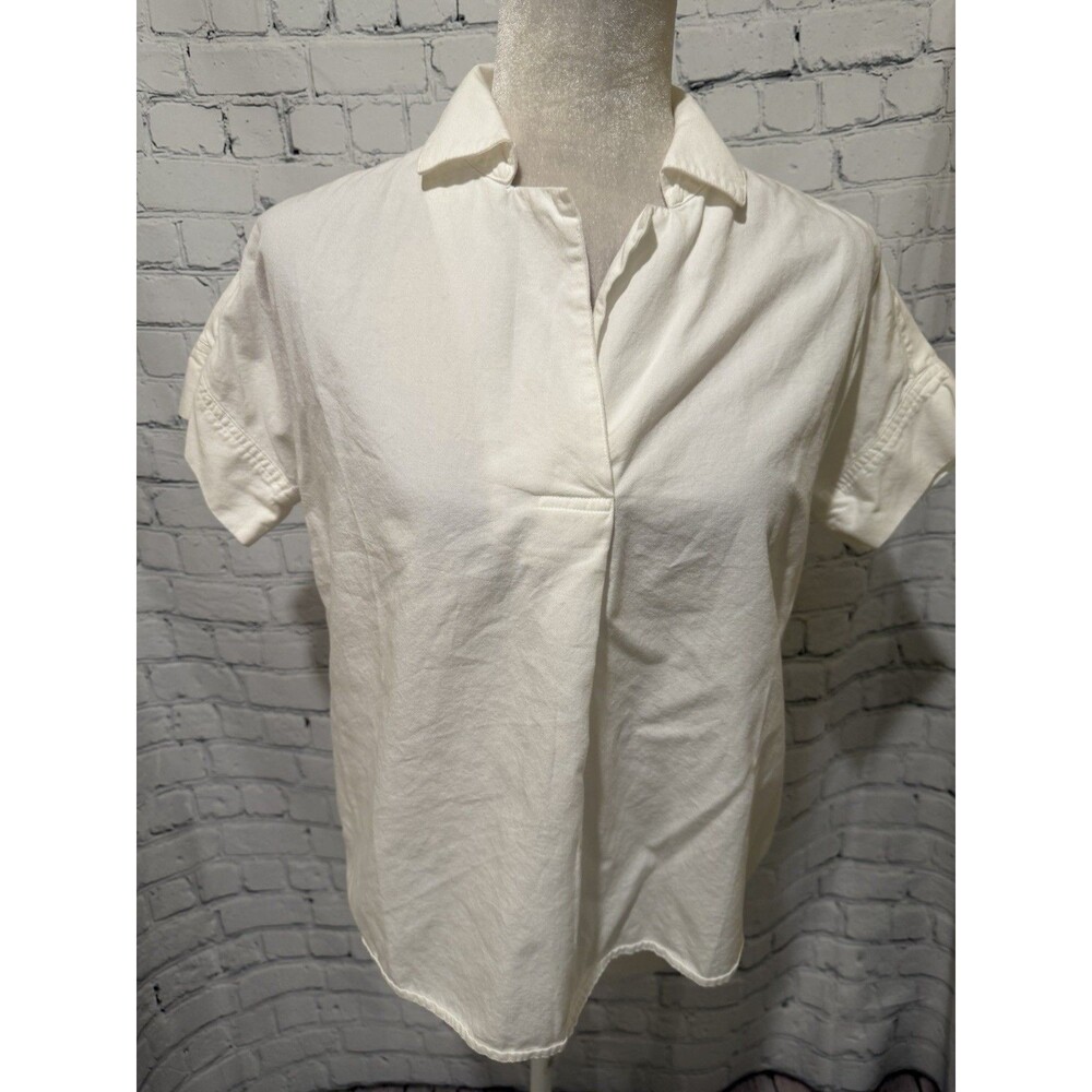 Madewell Shirt Collared white short-sleeve cotton blend top XXS